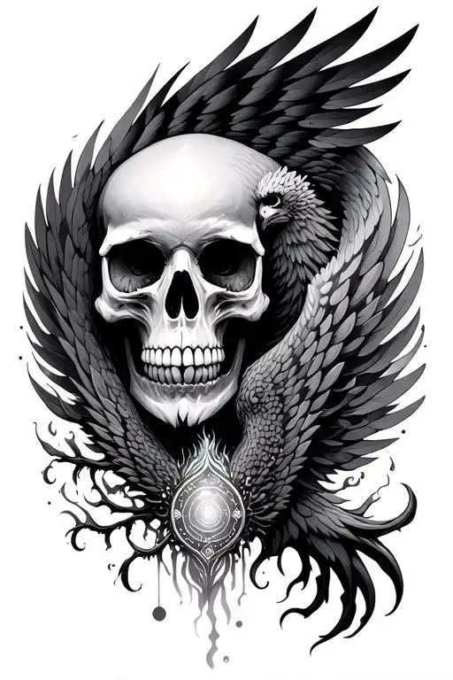 skull Phoenix freedom balance chakras life and death  Change elementos fire water wind wings tree  tattoo design idea
