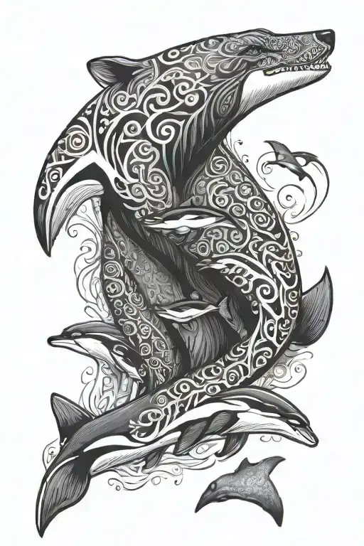 Māori full sleeve featuring a bear and orcas tattoo design idea