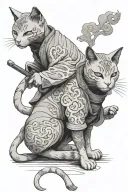 cat wearing samourai cover with japanese tattoo design idea
