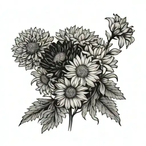 bouquet van gogh chrysanthemums daffodils daisies fine line tattoo design idea