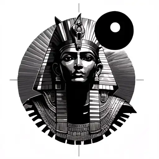 egyptian with background pryamids with the sun and moon tattoo design idea