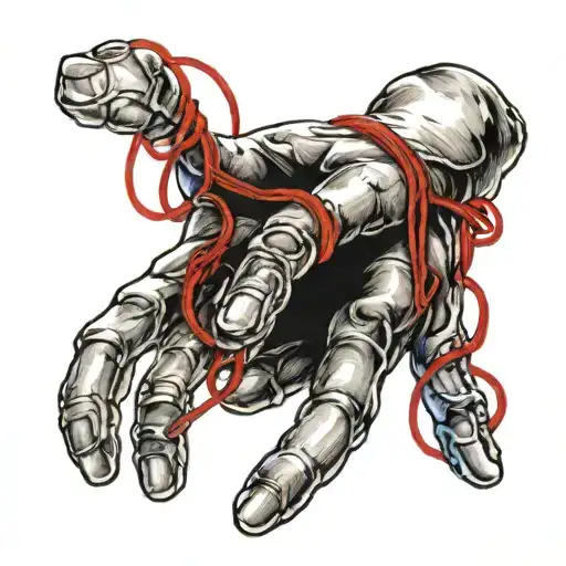 red string tied to a little finger and the phrase underneath: "I know what you feel..." tattoo design idea