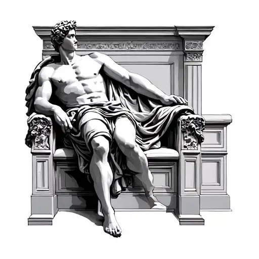 marble statue of marcus aurelias on a throne tattoo design idea