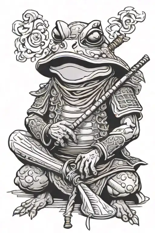 undead samurai frog smoking tattoo design idea