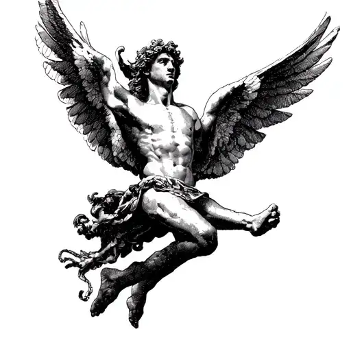 icarus falling from the sky symbolizing strength tattoo design idea