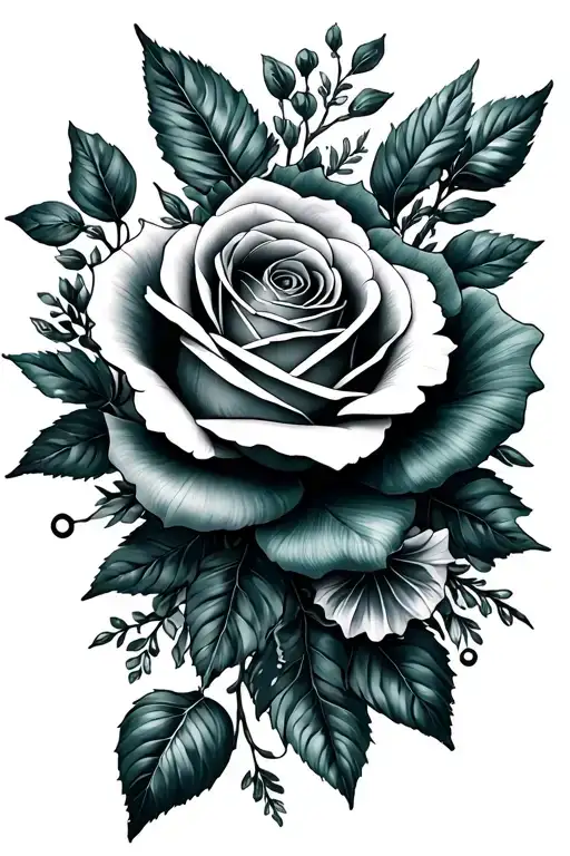 floral jade, rose and raine tattoo design idea