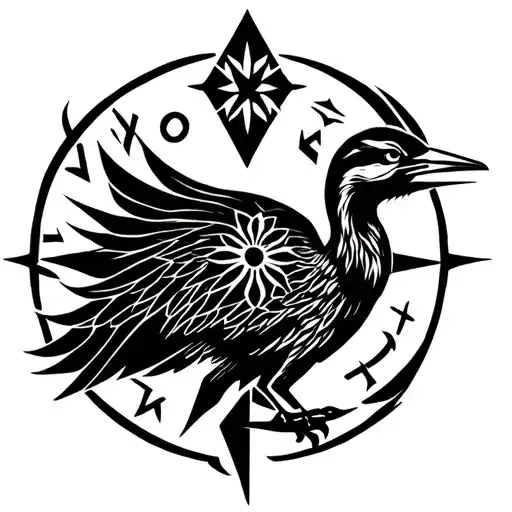 Astrid in runic symbol with a northern star and a heron tattoo design idea