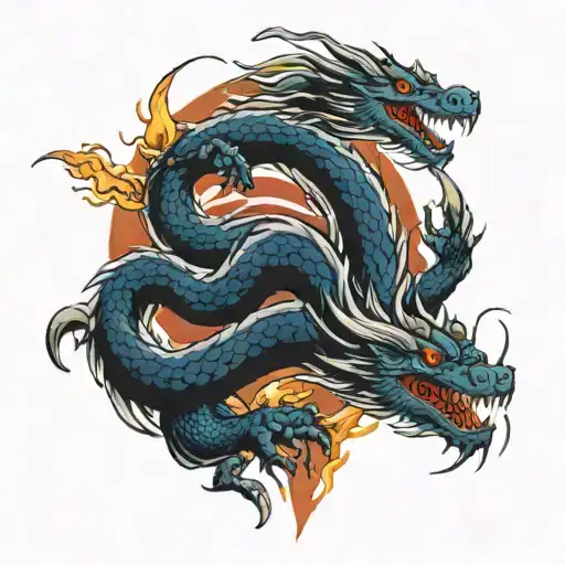 American Flag ripping with dragon breathing fire tattoo design idea