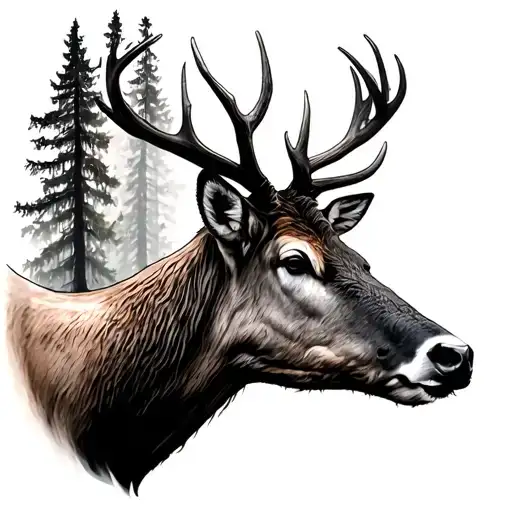 OLD GROWTH FOREST AND STAG tattoo design idea