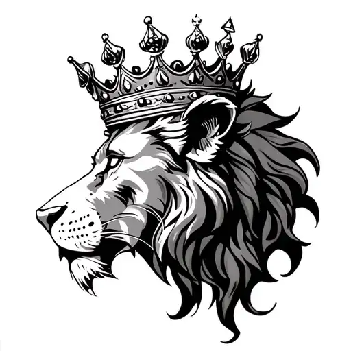lion with a kings crown tattoo design idea