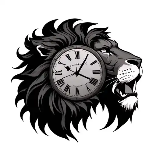 lion clock tattoo design idea