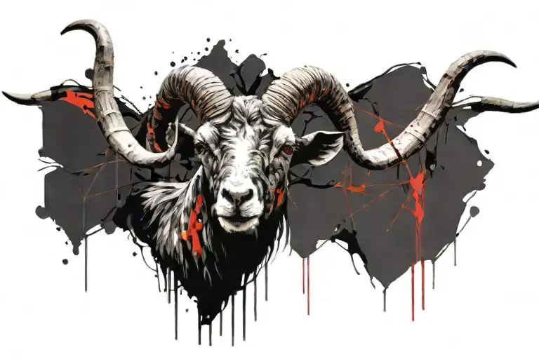 metal goat head with long horns tattoo design idea