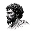Hyper-detailed tattoo design, vertical portrait of a 1st-century Judean man with olive-brown skin, short curly dark brow tattoo design idea