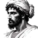 Hyper-detailed tattoo design, vertical portrait of a 1st-century Judean man with olive-brown skin, short curly dark brow tattoo design idea