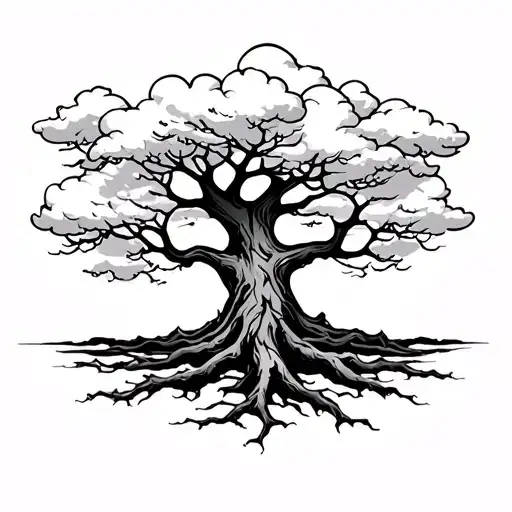 Blackout tree with cloud backgound background tattoo design idea