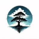 Blackout tree with cloud backgound background tattoo design idea