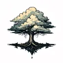 Blackout tree with cloud backgound background tattoo design idea