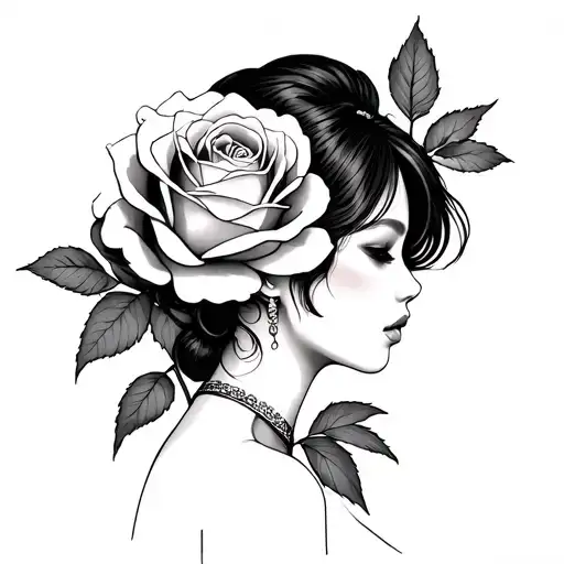 rose Japanese lady tattoo design idea