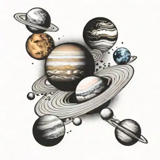 solar system with each planet tattoo design idea