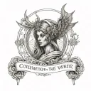 Themis goddes with quote blood of the covenant is thicker than the water of the womb  tattoo design idea