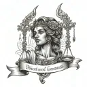 Themis goddes with quote blood of the covenant is thicker than the water of the womb  tattoo design idea