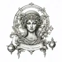 Themis goddes with quote blood of the covenant is thicker than the water of the womb  tattoo design idea