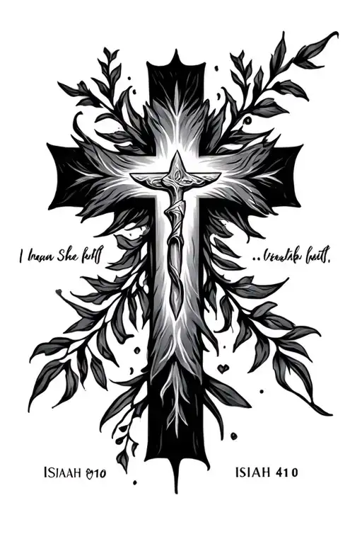 Isaiah 41:10 thin cross tattoo design idea