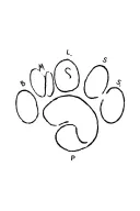 pawprint with letters C M L S B L P G, Shape of S tattoo design idea