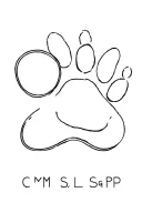 pawprint with letters C M L S B L P G, Shape of S tattoo design idea