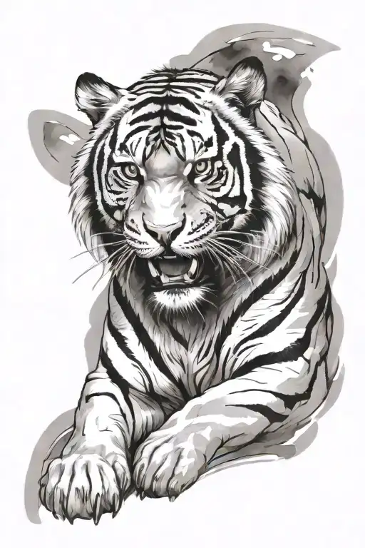 make a sketch of a tiger in the style of Japanese watercolor tattoo design idea