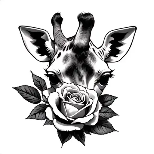 giraffe and rose tattoo design idea