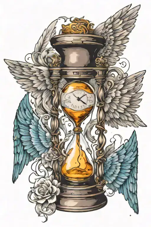 hourglass with angel wings tattoo design idea