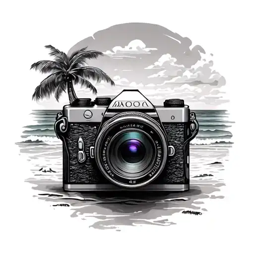 camera with the beach in the goal tattoo design idea