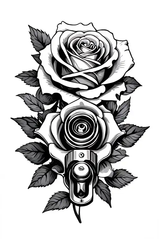 rose and revolver gun tattoo design idea
