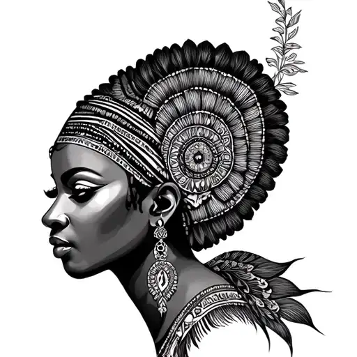 black African goddess surrounded tattoo design idea