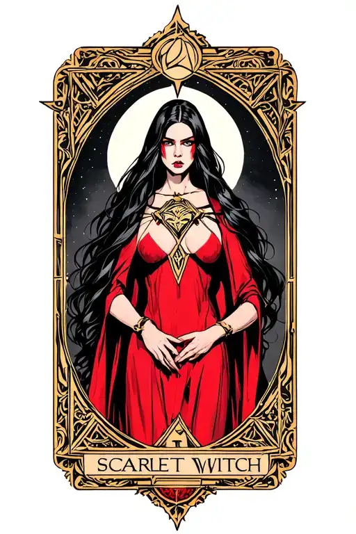 high priestess tarot card featuring the Scarlet witch tattoo design idea