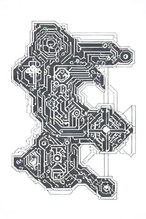 cyber sigilism thin lines medieval tattoo design idea