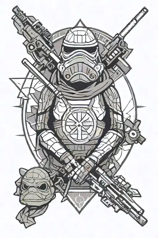 star wars jedi logo with teenage muntant ninja turtles weapons and last of us tattoo design idea