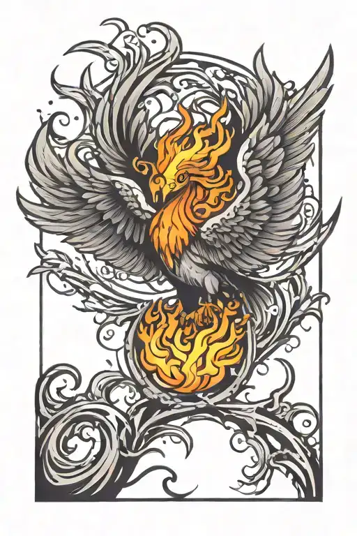 Phoenix rising from flames tattoo design idea