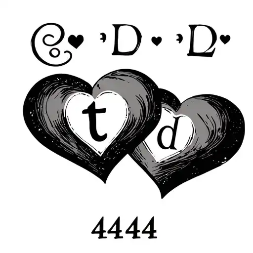 two hearts with initials t and d date 12121 with number 444 tattoo design idea