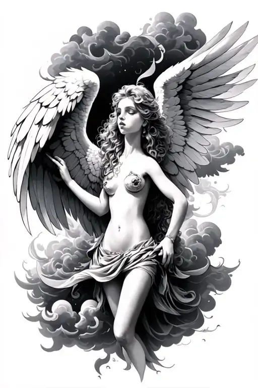 good angels , bad angels , clouds tattoo design idea