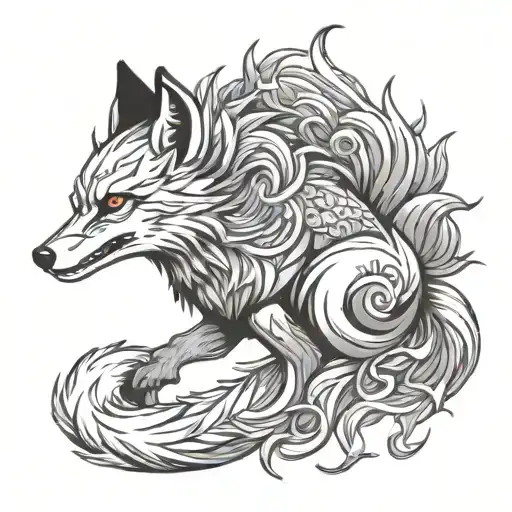 nine tail fox tattoo design idea