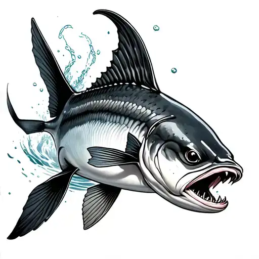 sturgeon fish jumping tattoo design idea
