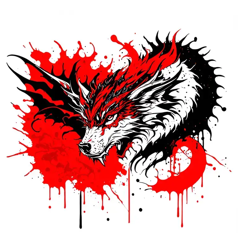 dragon and wolf tattoo design idea