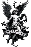 "Romans 12:13" Angel tattoo design idea