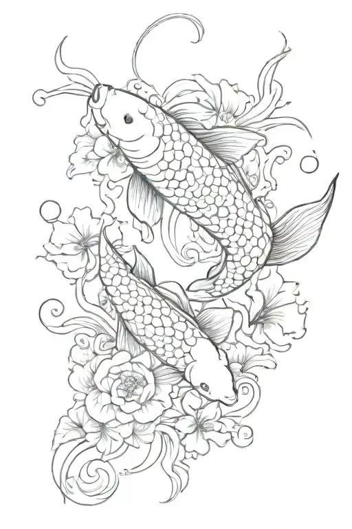 flowers koi fish with butter fly tattoo design idea