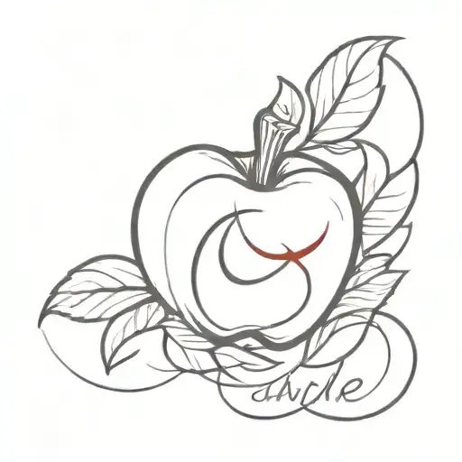 blood apple with nails with the words scarlet angel  tattoo design idea