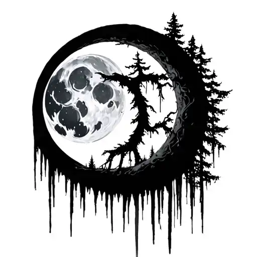 forest moon gothic tattoo design idea