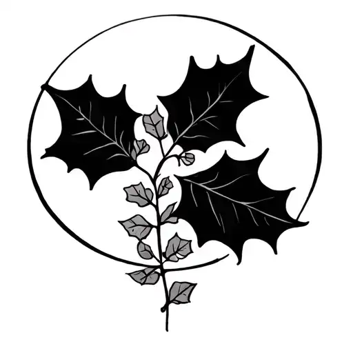 Holly branch half circle surrounding knee cap on leg tattoo design idea
