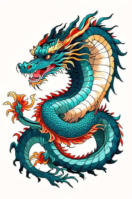 Japanese oriental dragon surrounded tattoo design idea